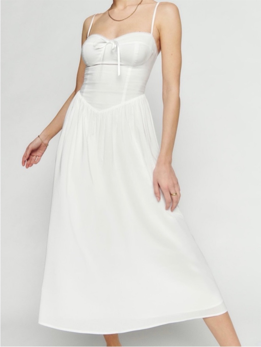 Reformation White Dress with Corset Tie